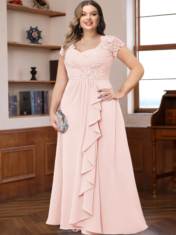 A-Line/Princess Sweetheart Short Sleeves Plus Size Mother of the Bride Dresses with Appliques & Ruffles