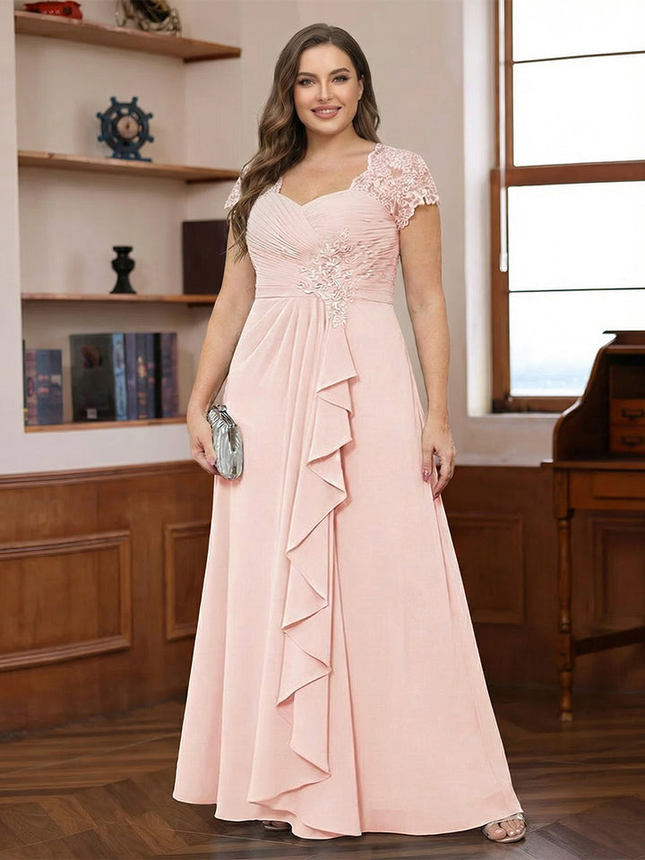 A-Line/Princess Sweetheart Short Sleeves Plus Size Mother of the Bride Dresses with Appliques &amp; Ruffles