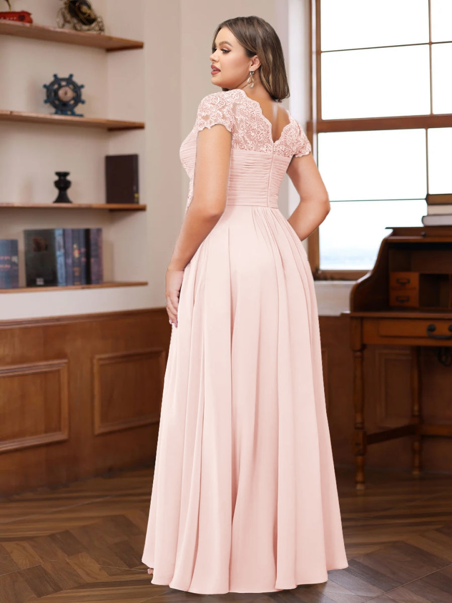 A-Line/Princess Sweetheart Short Sleeves Plus Size Mother of the Bride Dresses with Appliques & Ruffles