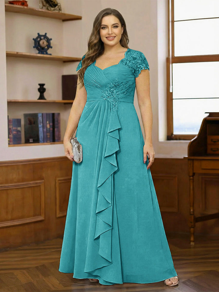 A-Line/Princess Sweetheart Short Sleeves Plus Size Mother of the Bride Dresses with Appliques &amp; Ruffles
