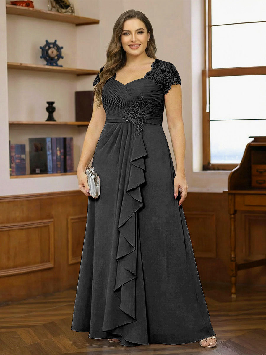 A-Line/Princess Sweetheart Short Sleeves Plus Size Mother of the Bride Dresses with Appliques &amp; Ruffles