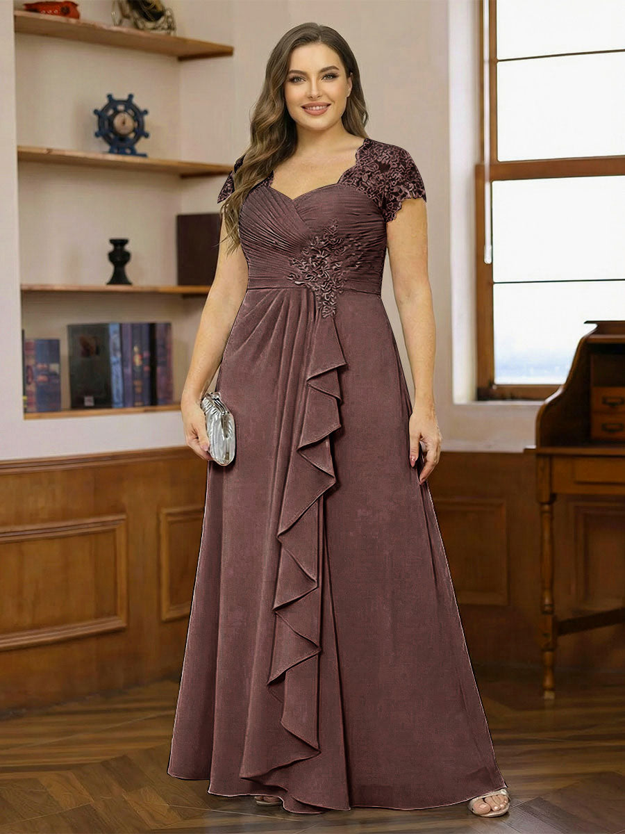 A-Line/Princess Sweetheart Short Sleeves Plus Size Mother of the Bride Dresses with Appliques &amp; Ruffles