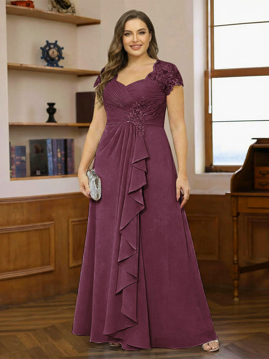 A-Line/Princess Sweetheart Short Sleeves Plus Size Mother of the Bride Dresses with Appliques &amp; Ruffles