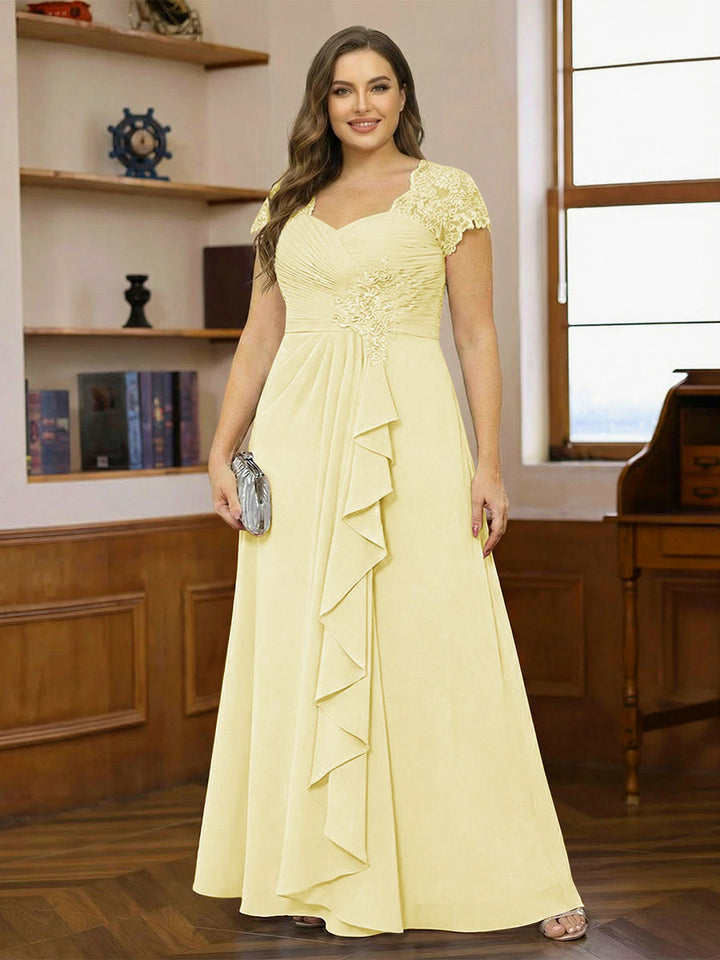 A-Line/Princess Sweetheart Short Sleeves Plus Size Mother of the Bride Dresses with Appliques &amp; Ruffles