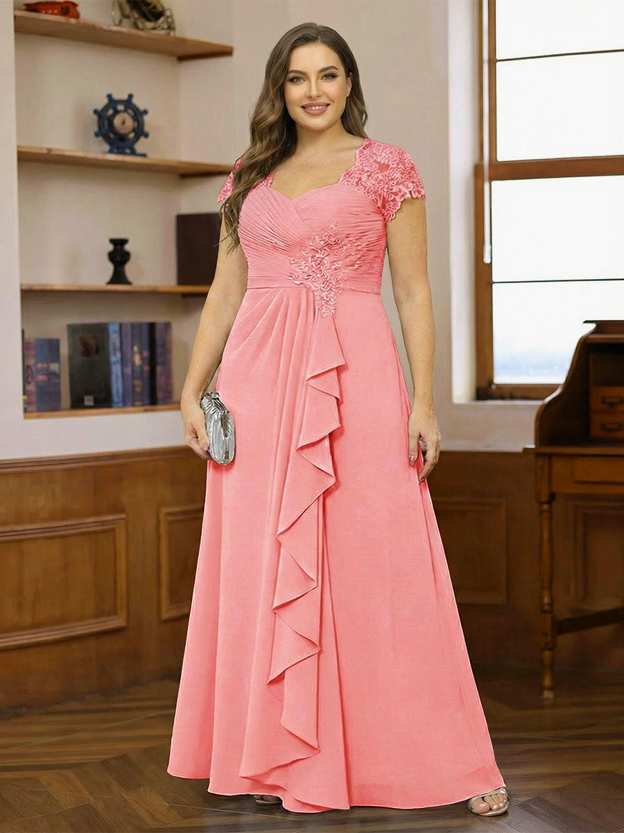 A-Line/Princess Sweetheart Short Sleeves Plus Size Mother of the Bride Dresses with Appliques &amp; Ruffles