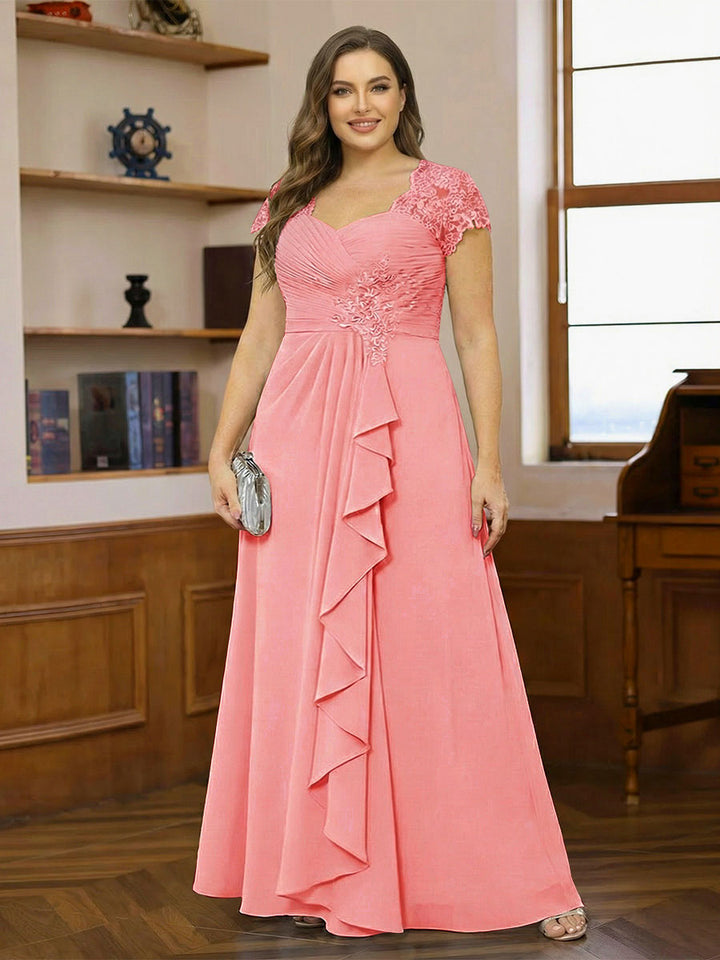 A-Line/Princess Sweetheart Short Sleeves Plus Size Mother of the Bride Dresses with Appliques &amp; Ruffles