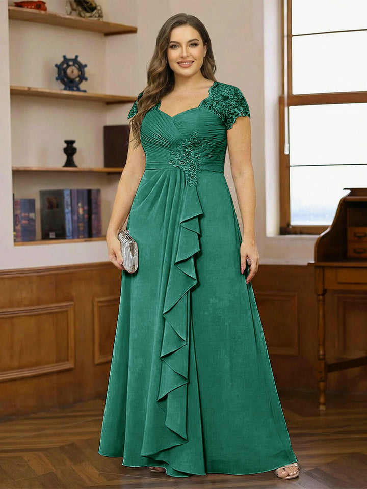 A-Line/Princess Sweetheart Short Sleeves Plus Size Mother of the Bride Dresses with Appliques &amp; Ruffles