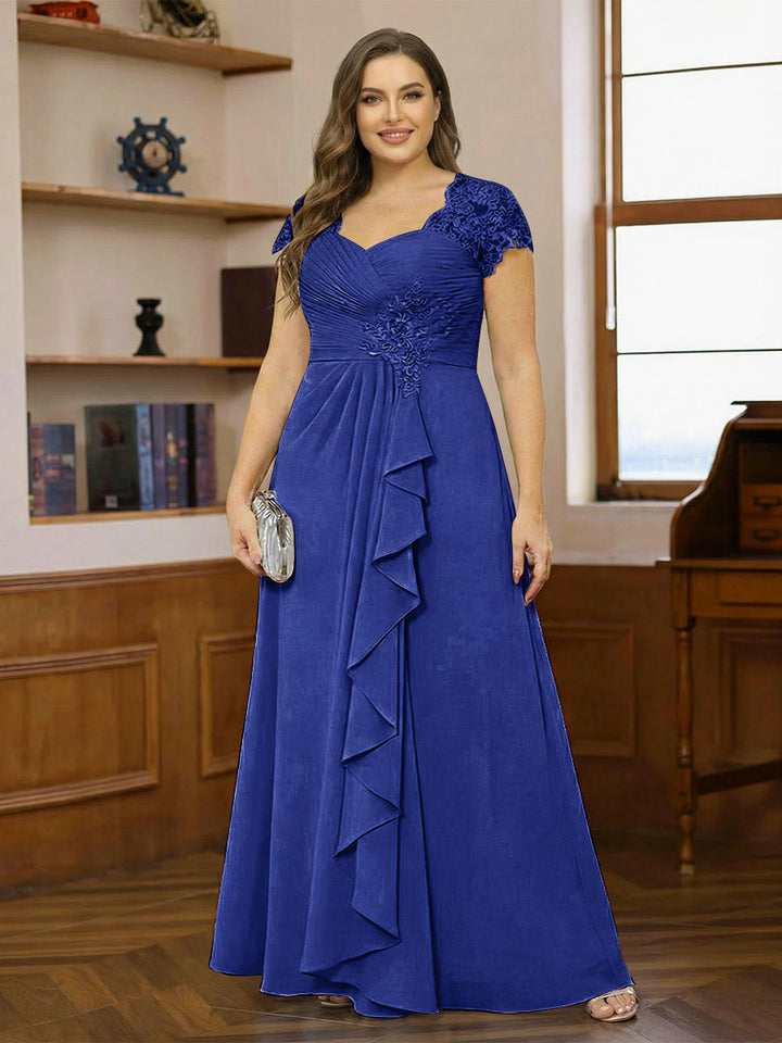 A-Line/Princess Sweetheart Short Sleeves Plus Size Mother of the Bride Dresses with Appliques &amp; Ruffles