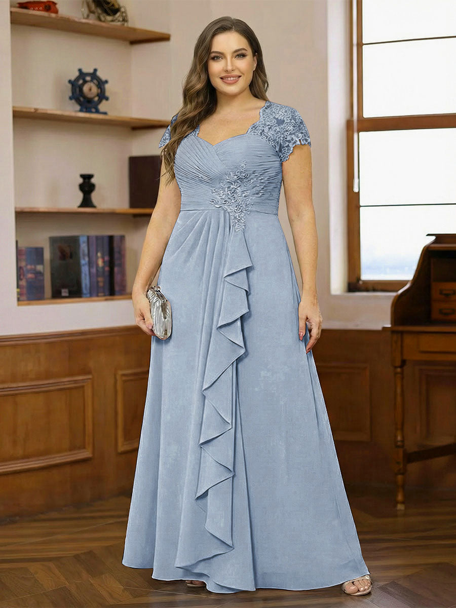 A-Line/Princess Sweetheart Short Sleeves Plus Size Mother of the Bride Dresses with Appliques &amp; Ruffles