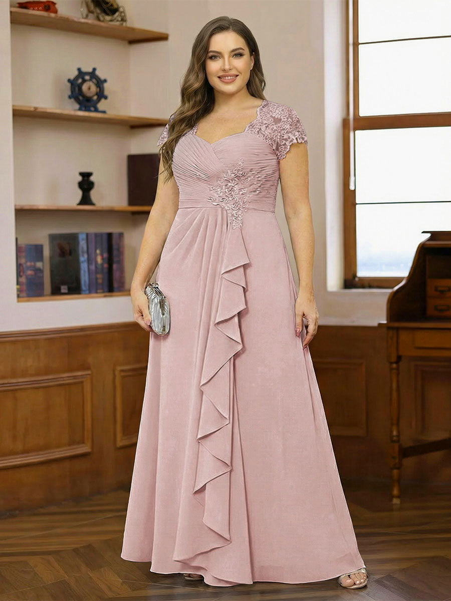 A-Line/Princess Sweetheart Short Sleeves Plus Size Mother of the Bride Dresses with Appliques &amp; Ruffles
