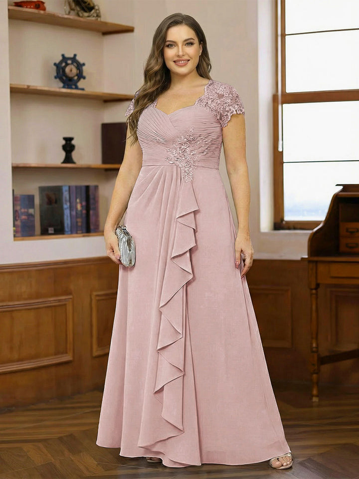 A-Line/Princess Sweetheart Short Sleeves Plus Size Mother of the Bride Dresses with Appliques &amp; Ruffles