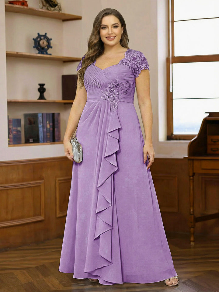 A-Line/Princess Sweetheart Short Sleeves Plus Size Mother of the Bride Dresses with Appliques &amp; Ruffles