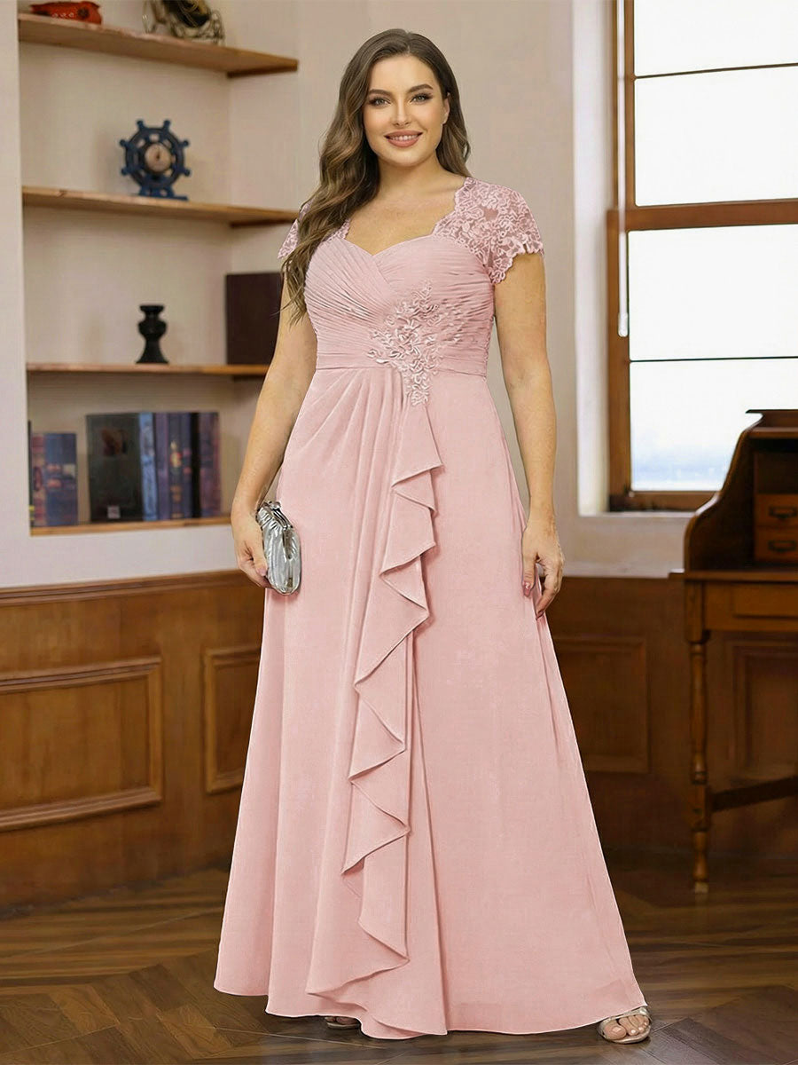 A-Line/Princess Sweetheart Short Sleeves Plus Size Mother of the Bride Dresses with Appliques &amp; Ruffles