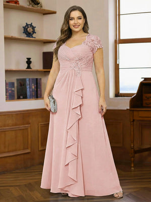 A-Line/Princess Sweetheart Short Sleeves Plus Size Mother of the Bride Dresses with Appliques & Ruffles