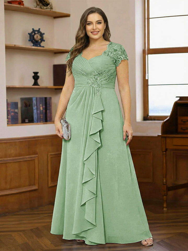 A-Line/Princess Sweetheart Short Sleeves Plus Size Mother of the Bride Dresses with Appliques &amp; Ruffles