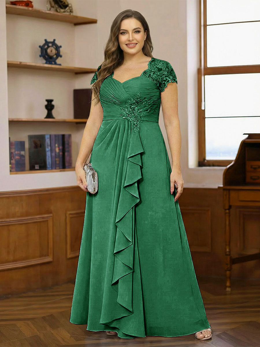 A-Line/Princess Sweetheart Short Sleeves Plus Size Mother of the Bride Dresses with Appliques &amp; Ruffles