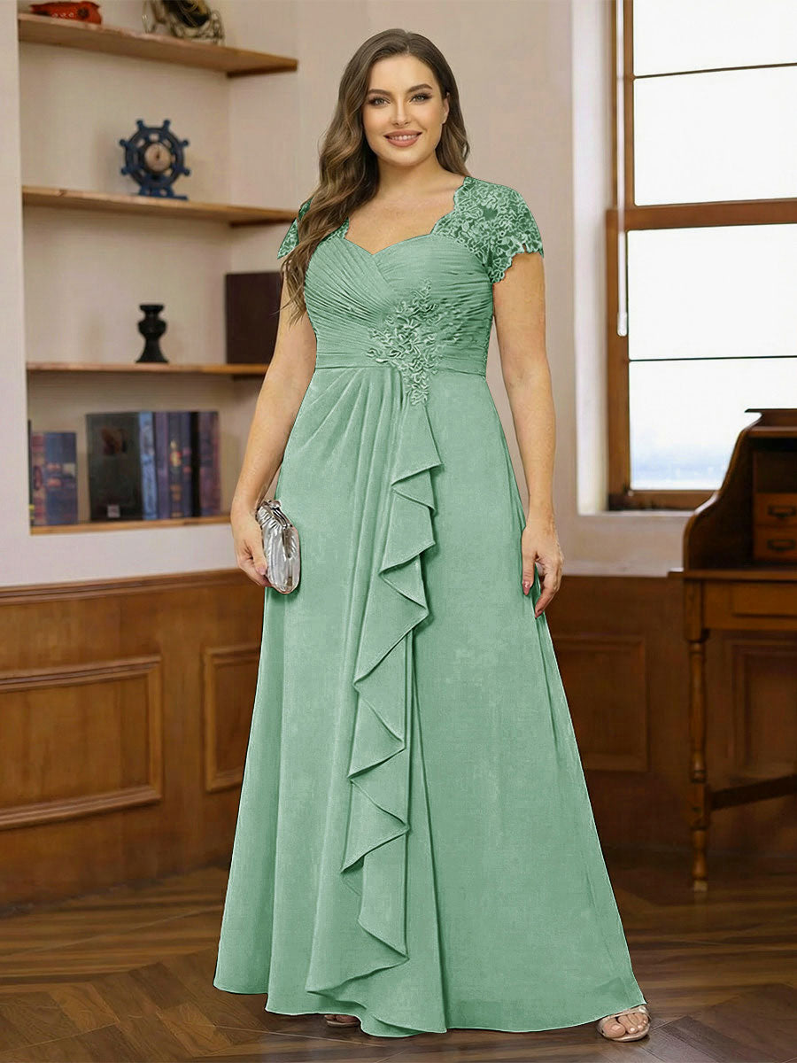 A-Line/Princess Sweetheart Short Sleeves Plus Size Mother of the Bride Dresses with Appliques &amp; Ruffles