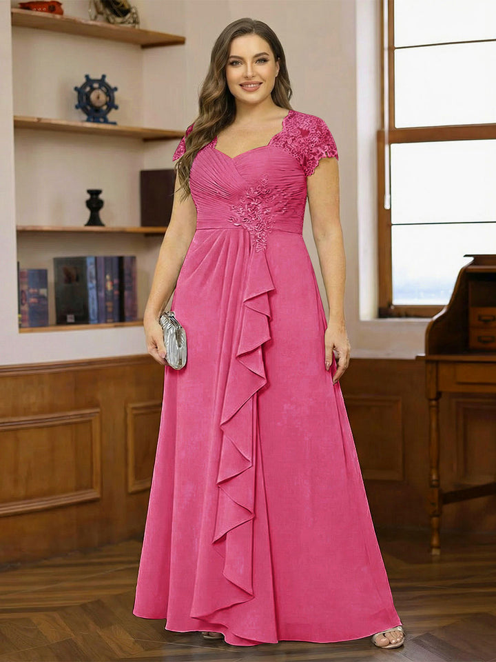 A-Line/Princess Sweetheart Short Sleeves Plus Size Mother of the Bride Dresses with Appliques &amp; Ruffles