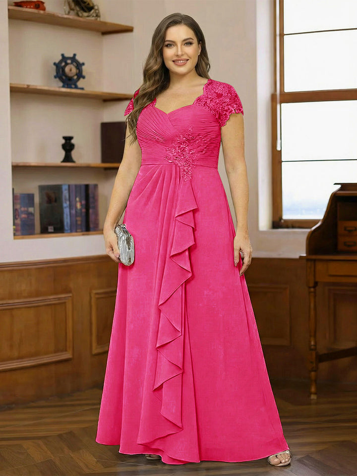 A-Line/Princess Sweetheart Short Sleeves Plus Size Mother of the Bride Dresses with Appliques &amp; Ruffles