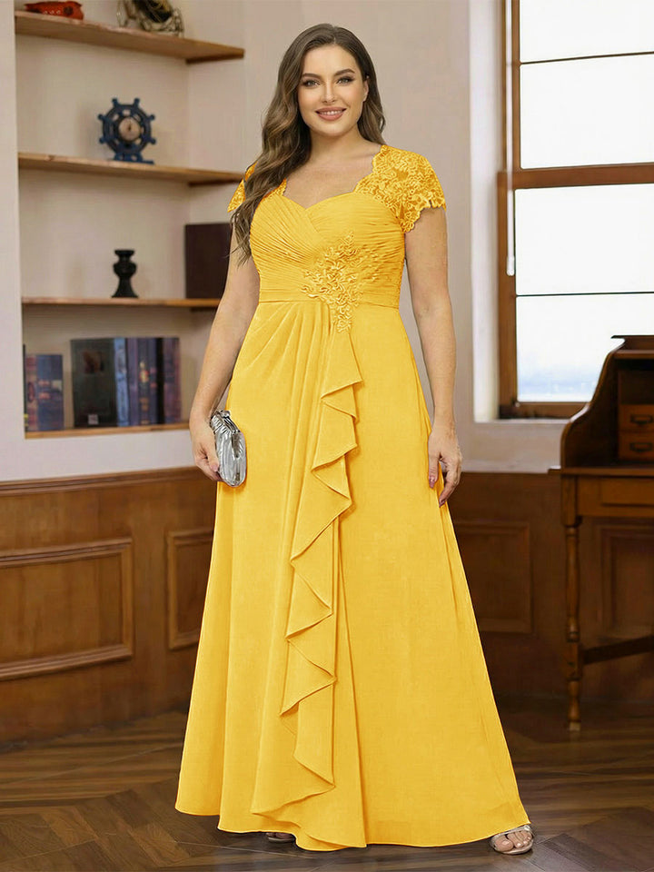 A-Line/Princess Sweetheart Short Sleeves Plus Size Mother of the Bride Dresses with Appliques &amp; Ruffles