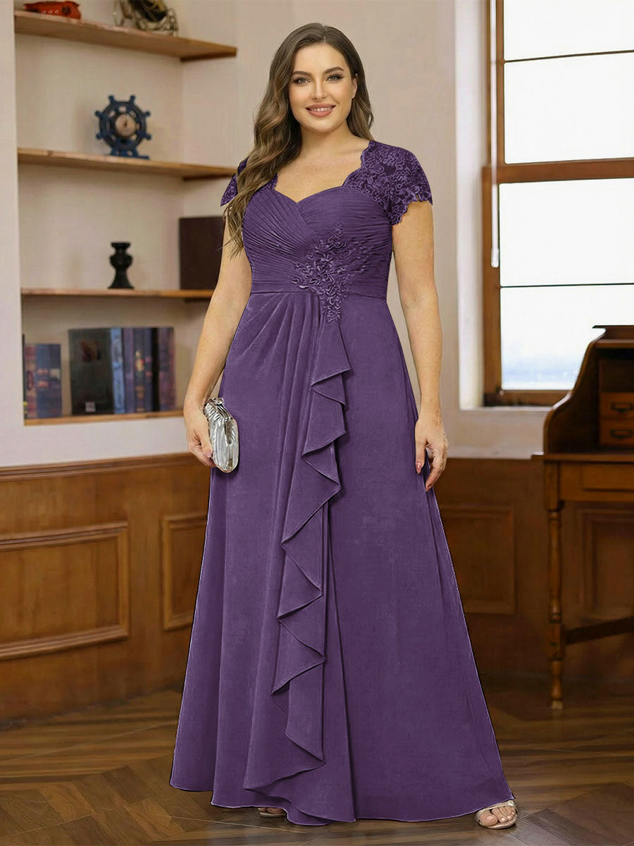 A-Line/Princess Sweetheart Short Sleeves Plus Size Mother of the Bride Dresses with Appliques &amp; Ruffles