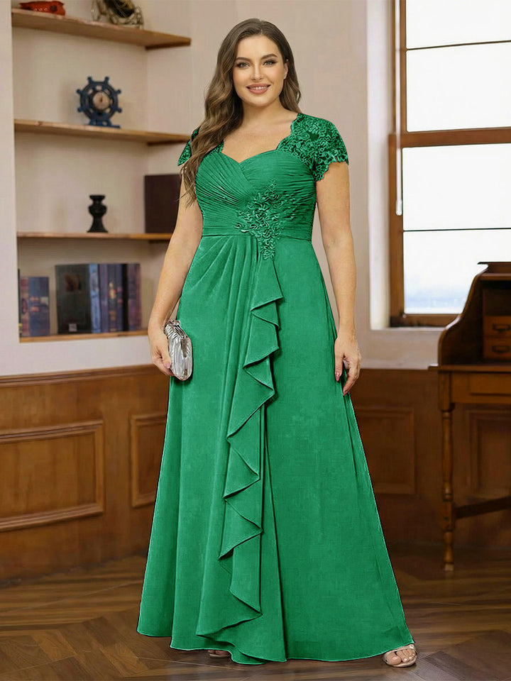 A-Line/Princess Sweetheart Short Sleeves Plus Size Mother of the Bride Dresses with Appliques &amp; Ruffles