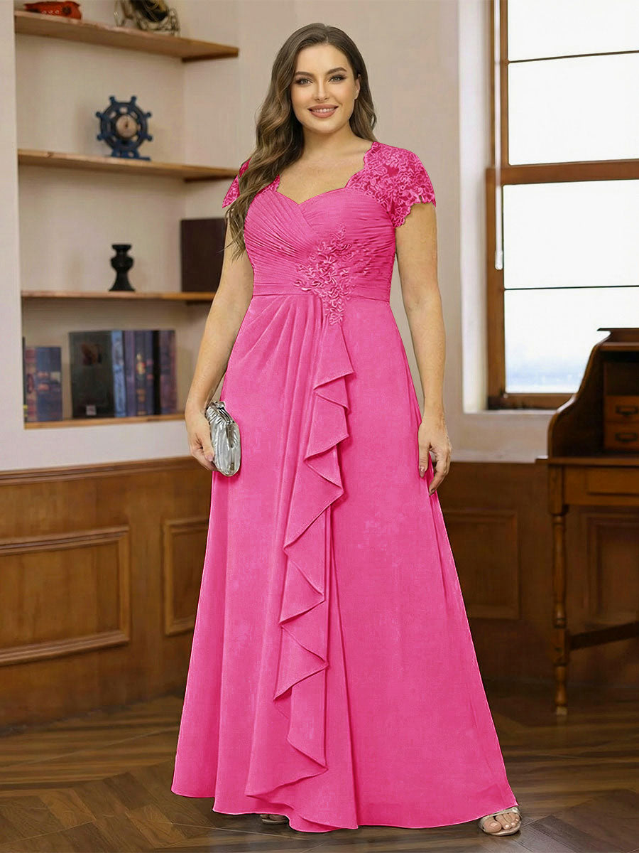 A-Line/Princess Sweetheart Short Sleeves Plus Size Mother of the Bride Dresses with Appliques &amp; Ruffles