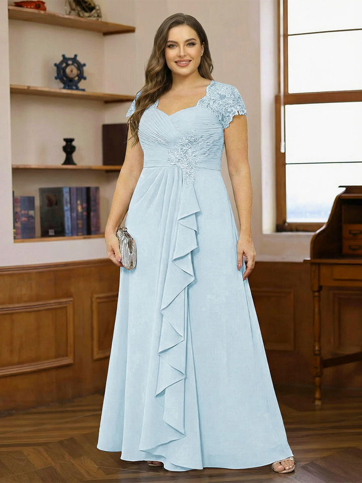A-Line/Princess Sweetheart Short Sleeves Plus Size Mother of the Bride Dresses with Appliques &amp; Ruffles