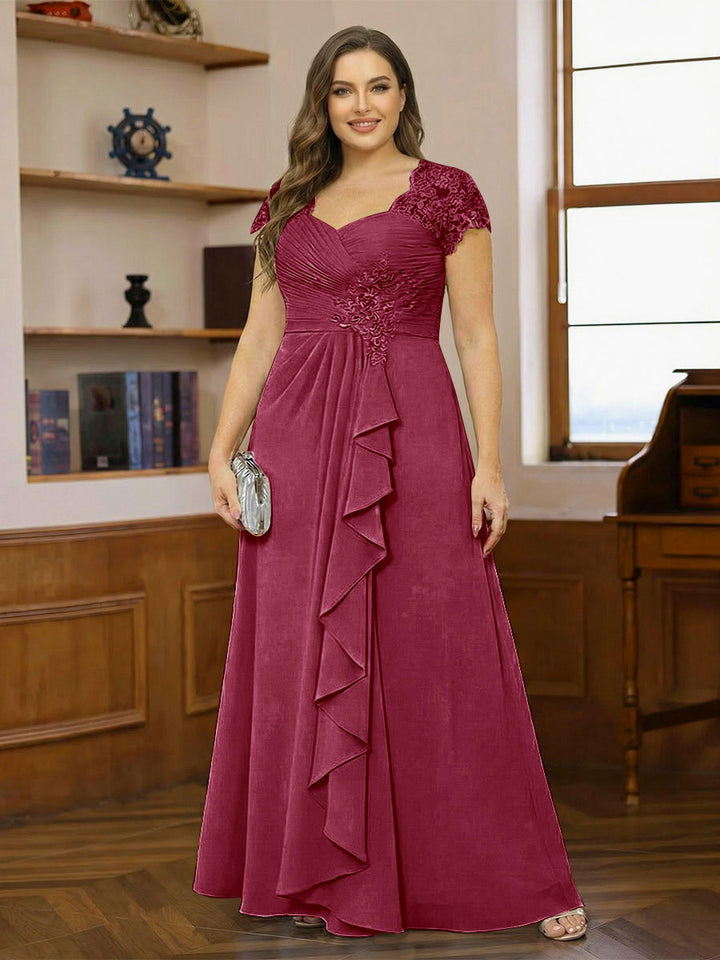 A-Line/Princess Sweetheart Short Sleeves Plus Size Mother of the Bride Dresses with Appliques &amp; Ruffles