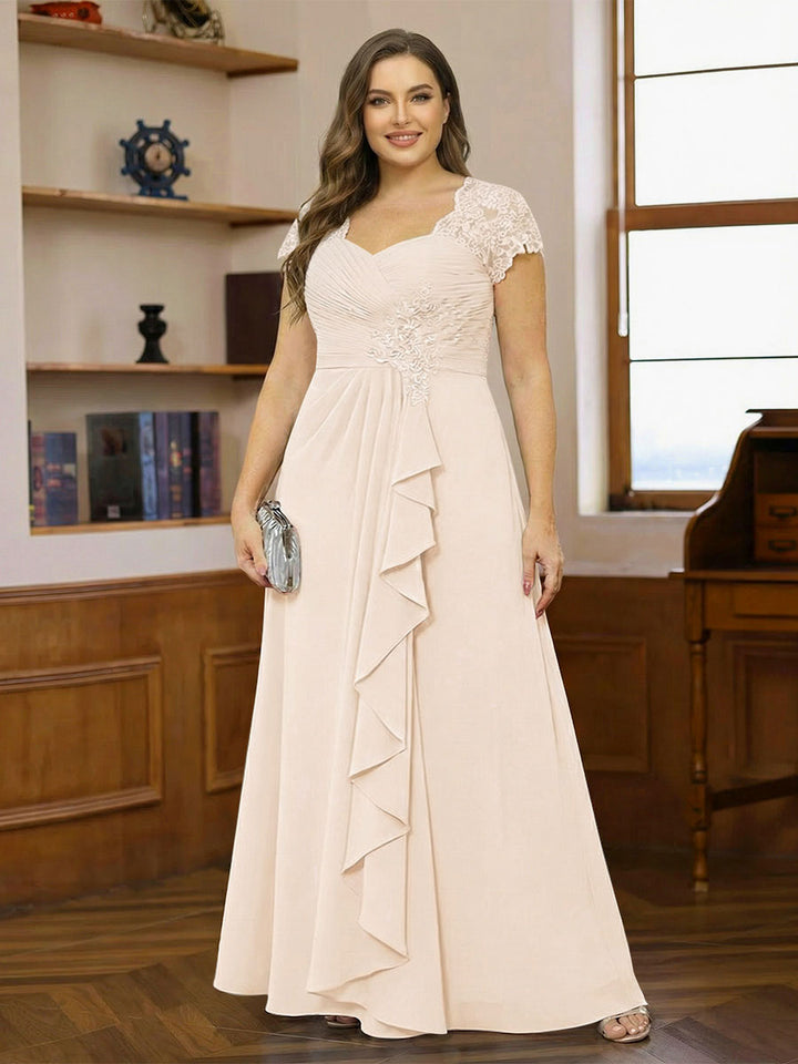 A-Line/Princess Sweetheart Short Sleeves Plus Size Mother of the Bride Dresses with Appliques &amp; Ruffles