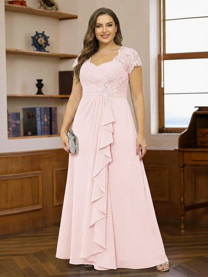 A-Line/Princess Sweetheart Short Sleeves Plus Size Mother of the Bride Dresses with Appliques &amp; Ruffles
