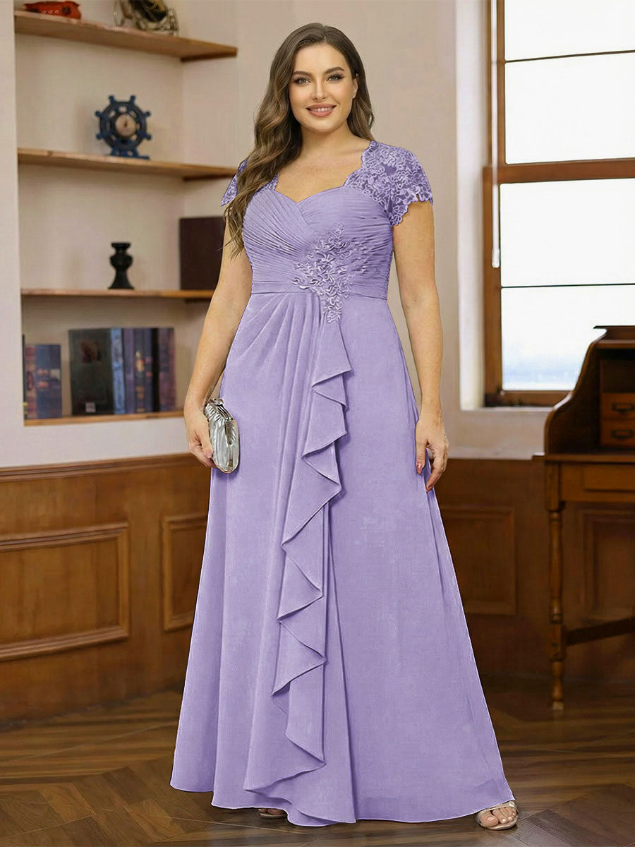 A-Line/Princess Sweetheart Short Sleeves Plus Size Mother of the Bride Dresses with Appliques &amp; Ruffles