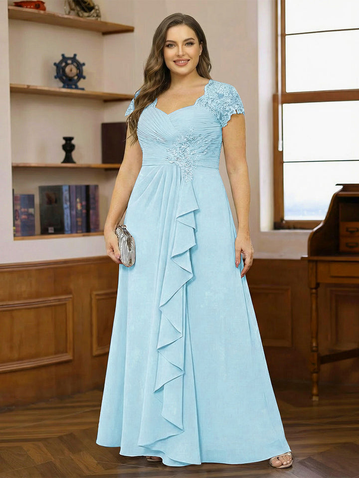 A-Line/Princess Sweetheart Short Sleeves Plus Size Mother of the Bride Dresses with Appliques &amp; Ruffles