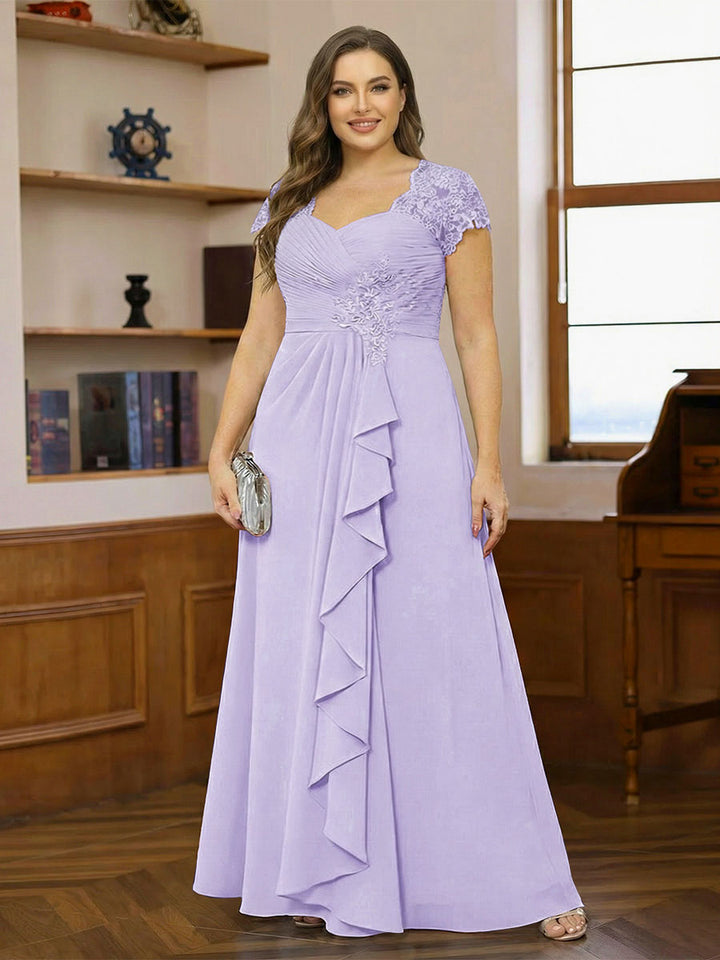 A-Line/Princess Sweetheart Short Sleeves Plus Size Mother of the Bride Dresses with Appliques &amp; Ruffles