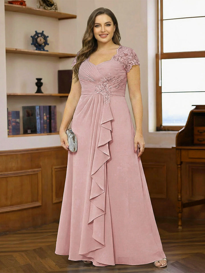 A-Line/Princess Sweetheart Short Sleeves Plus Size Mother of the Bride Dresses with Appliques &amp; Ruffles