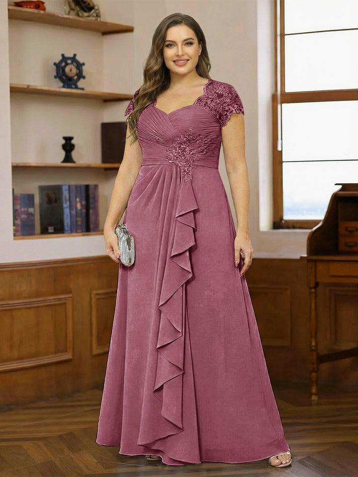 A-Line/Princess Sweetheart Short Sleeves Plus Size Mother of the Bride Dresses with Appliques &amp; Ruffles