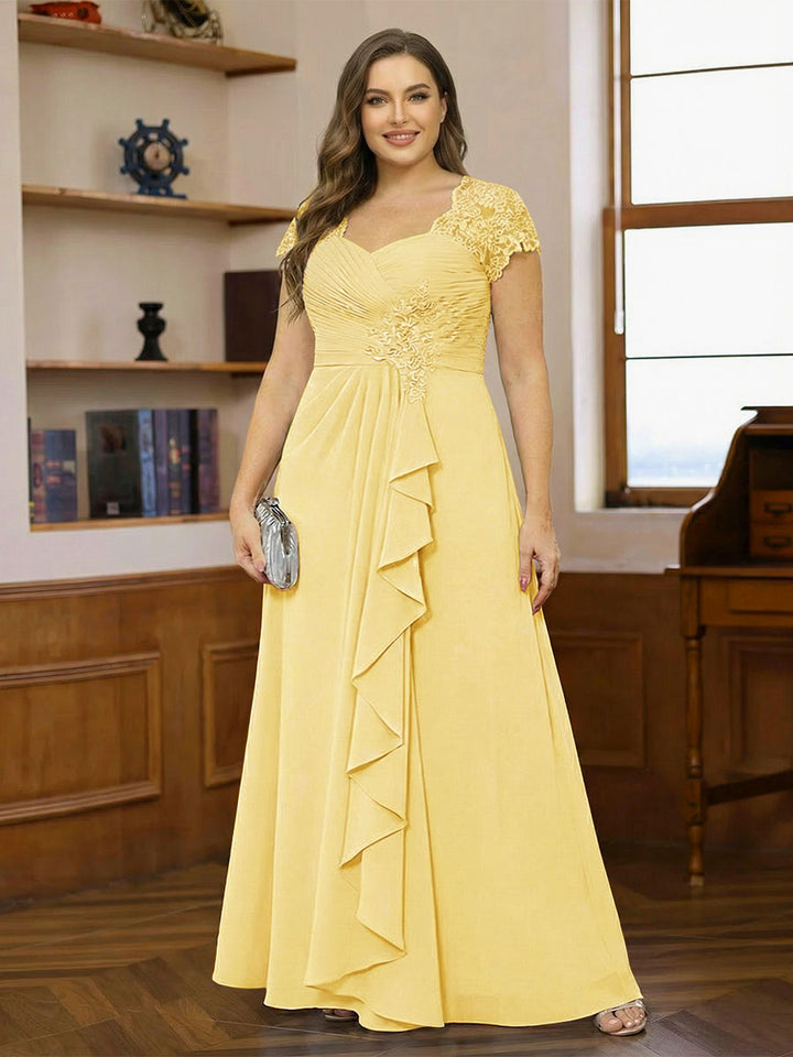 A-Line/Princess Sweetheart Short Sleeves Plus Size Mother of the Bride Dresses with Appliques &amp; Ruffles