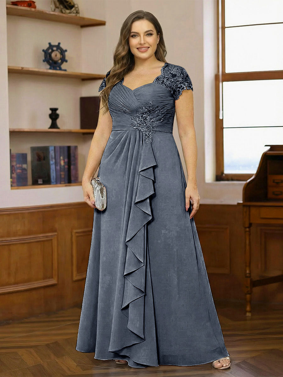 A-Line/Princess Sweetheart Short Sleeves Plus Size Mother of the Bride Dresses with Appliques &amp; Ruffles