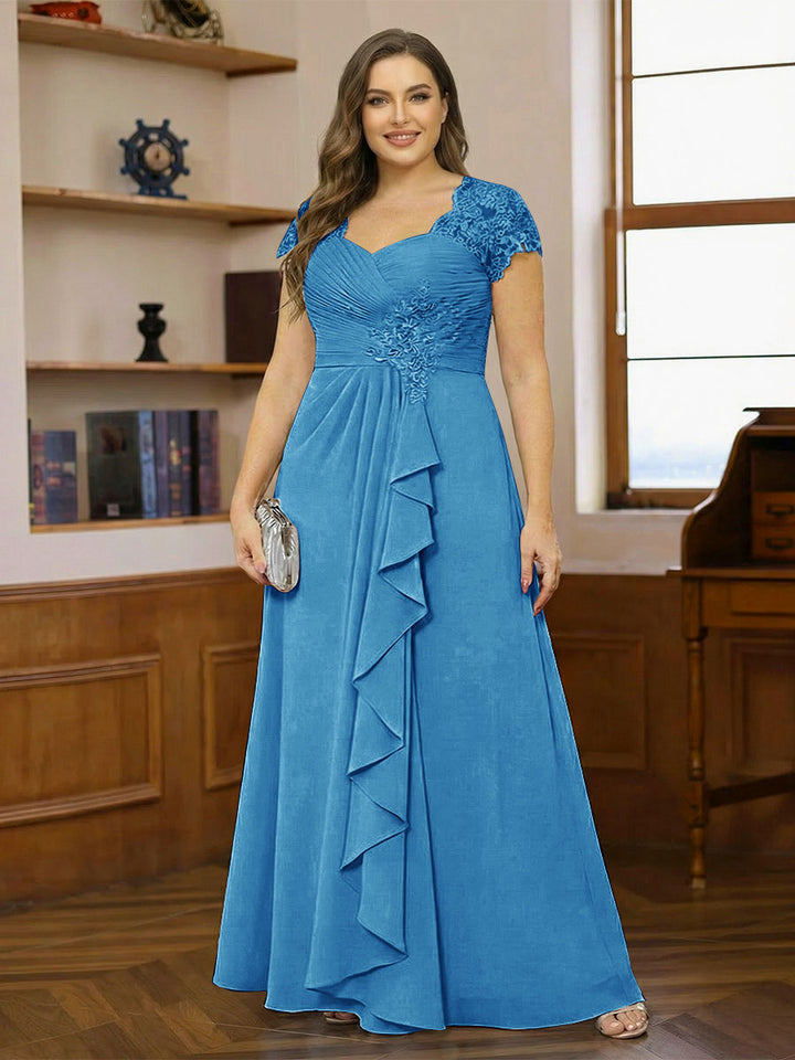 A-Line/Princess Sweetheart Short Sleeves Plus Size Mother of the Bride Dresses with Appliques &amp; Ruffles