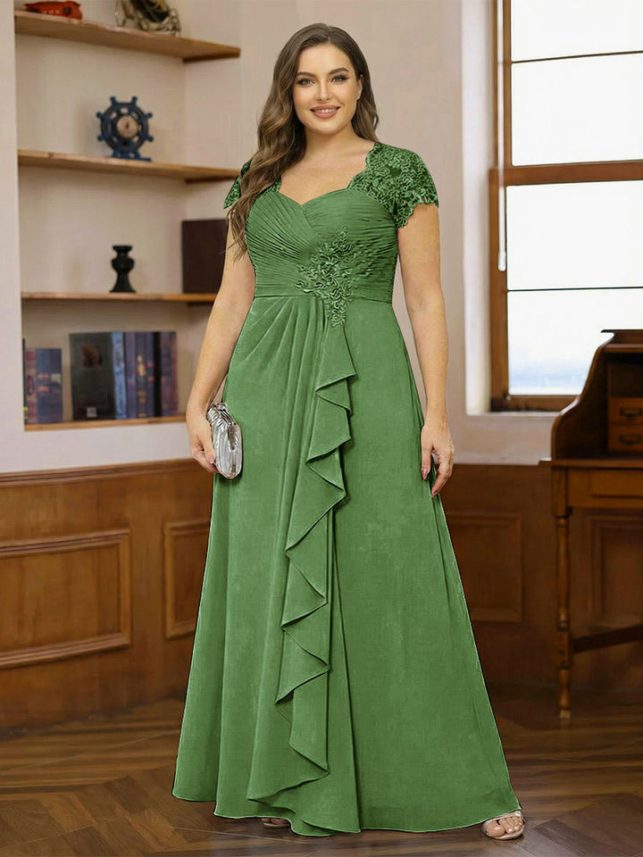 A-Line/Princess Sweetheart Short Sleeves Plus Size Mother of the Bride Dresses with Appliques &amp; Ruffles