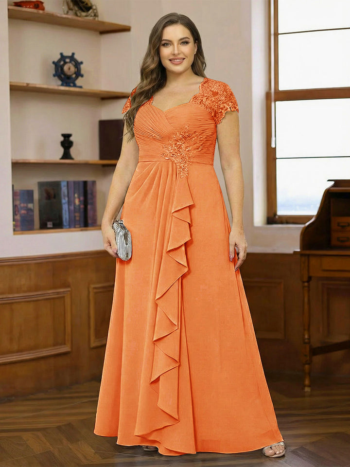 A-Line/Princess Sweetheart Short Sleeves Plus Size Mother of the Bride Dresses with Appliques &amp; Ruffles