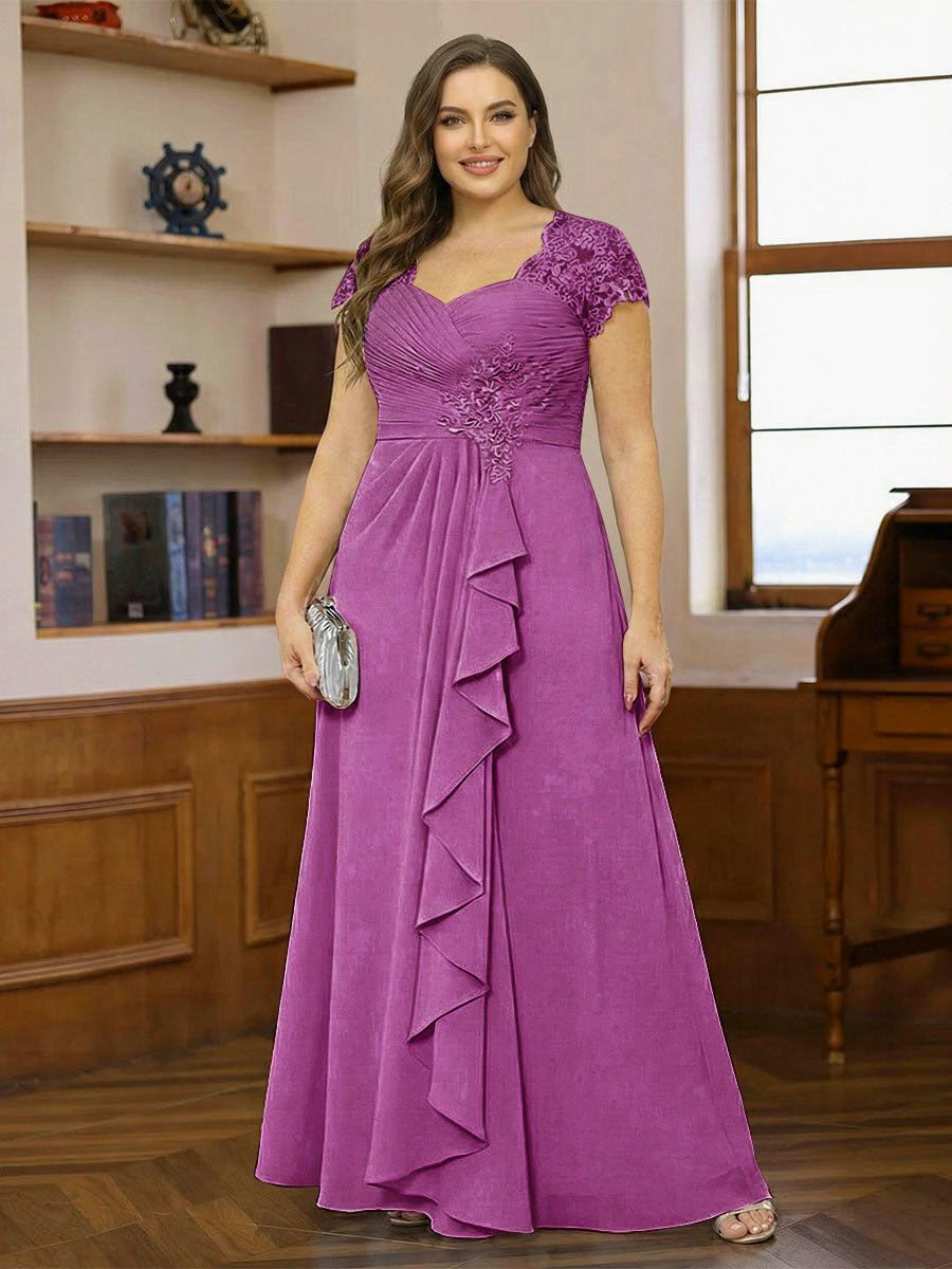 A-Line/Princess Sweetheart Short Sleeves Plus Size Mother of the Bride Dresses with Appliques &amp; Ruffles