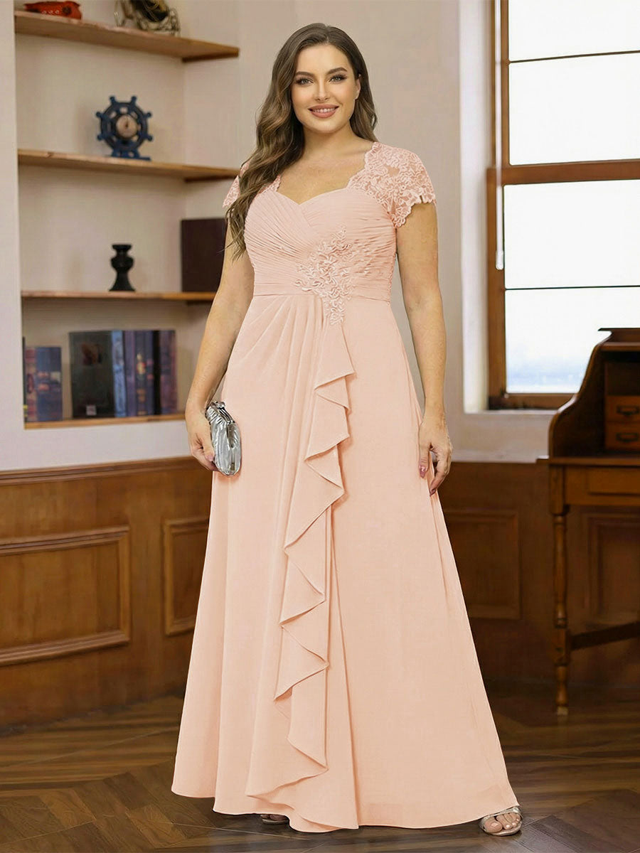 A-Line/Princess Sweetheart Short Sleeves Plus Size Mother of the Bride Dresses with Appliques &amp; Ruffles