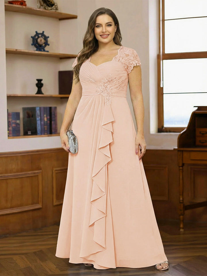 A-Line/Princess Sweetheart Short Sleeves Plus Size Mother of the Bride Dresses with Appliques &amp; Ruffles