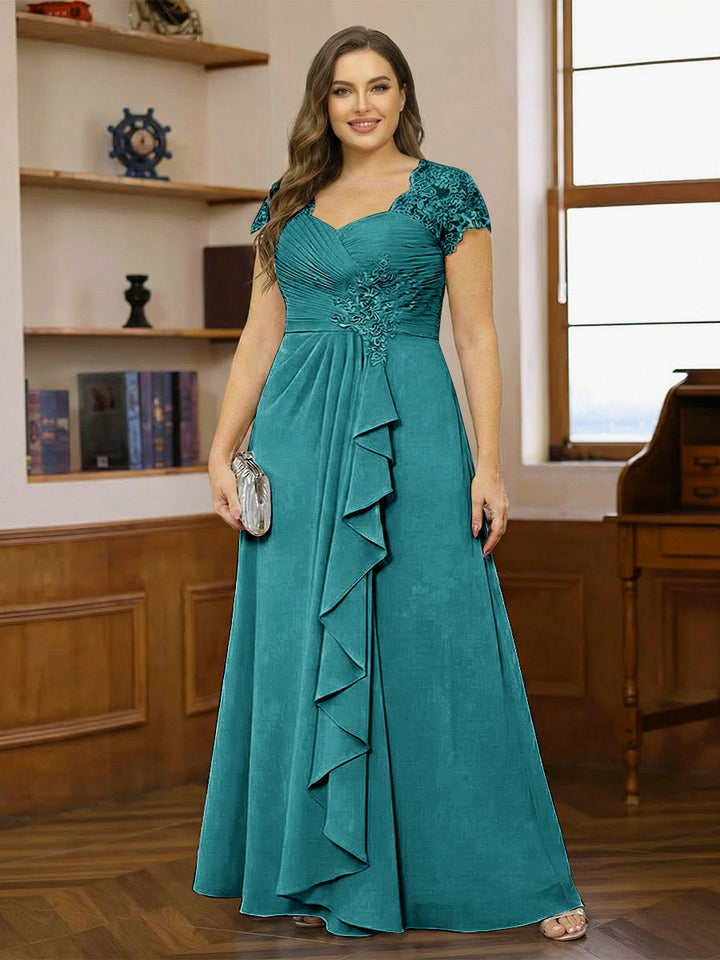 A-Line/Princess Sweetheart Short Sleeves Plus Size Mother of the Bride Dresses with Appliques &amp; Ruffles