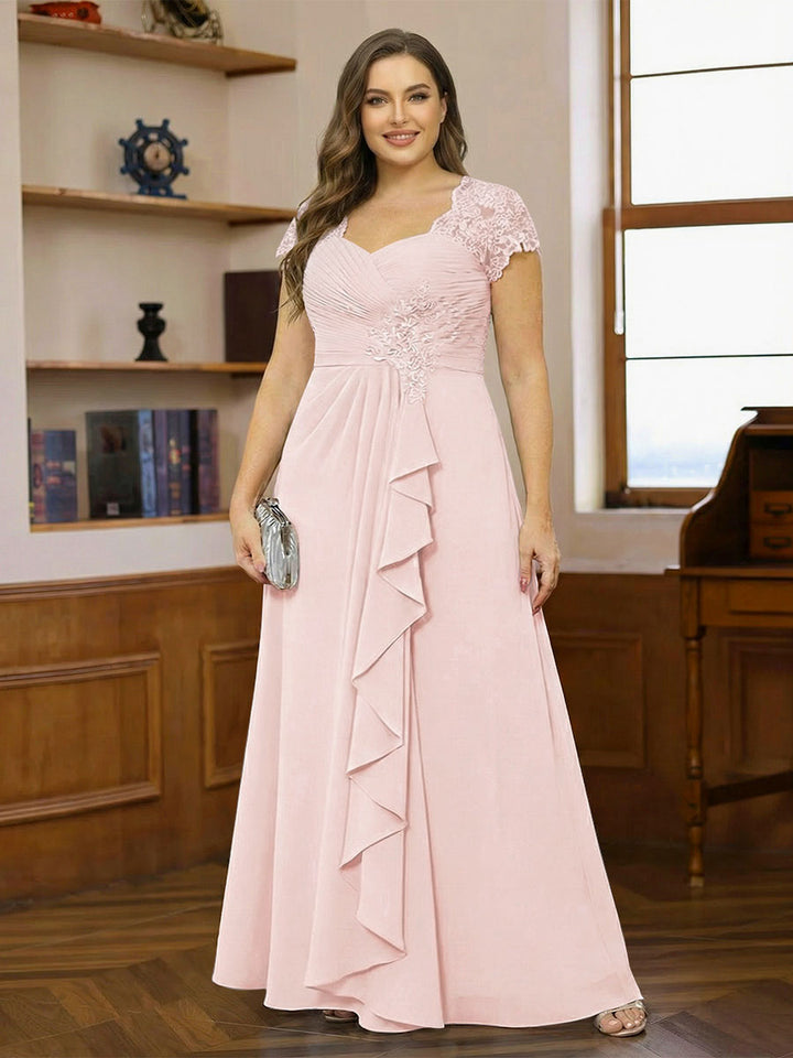 A-Line/Princess Sweetheart Short Sleeves Plus Size Mother of the Bride Dresses with Appliques &amp; Ruffles