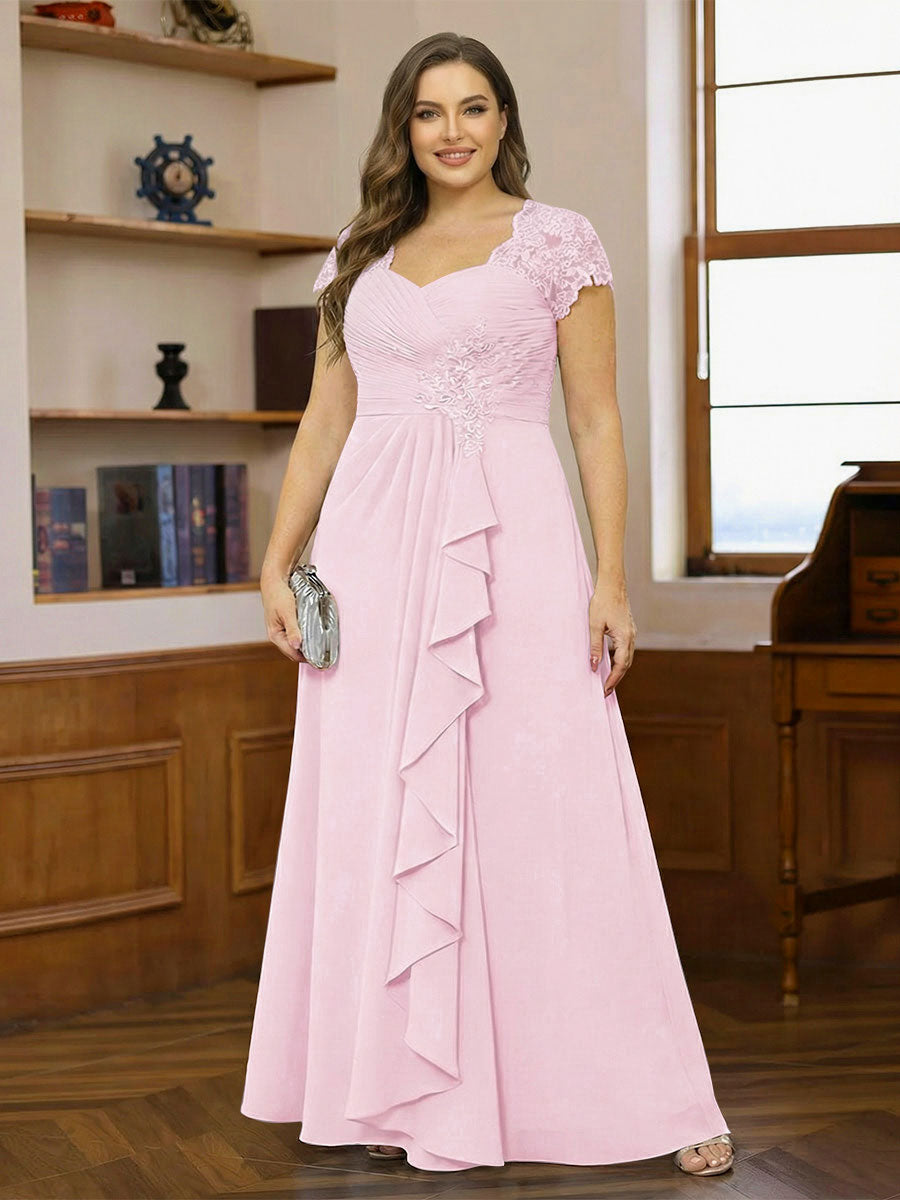 A-Line/Princess Sweetheart Short Sleeves Plus Size Mother of the Bride Dresses with Appliques &amp; Ruffles