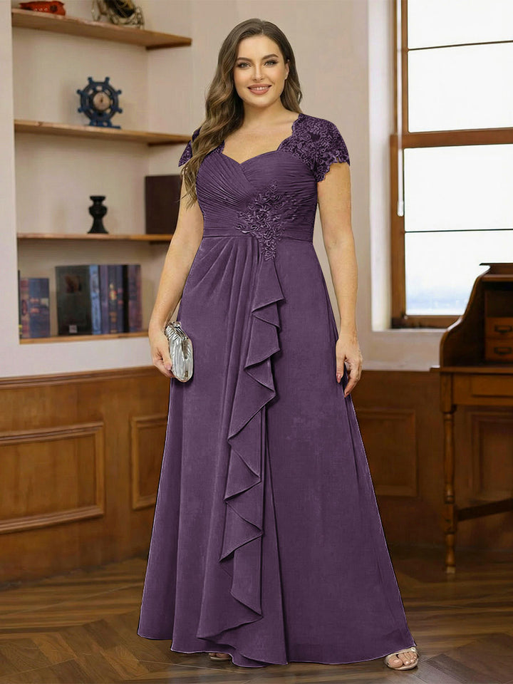 A-Line/Princess Sweetheart Short Sleeves Plus Size Mother of the Bride Dresses with Appliques &amp; Ruffles