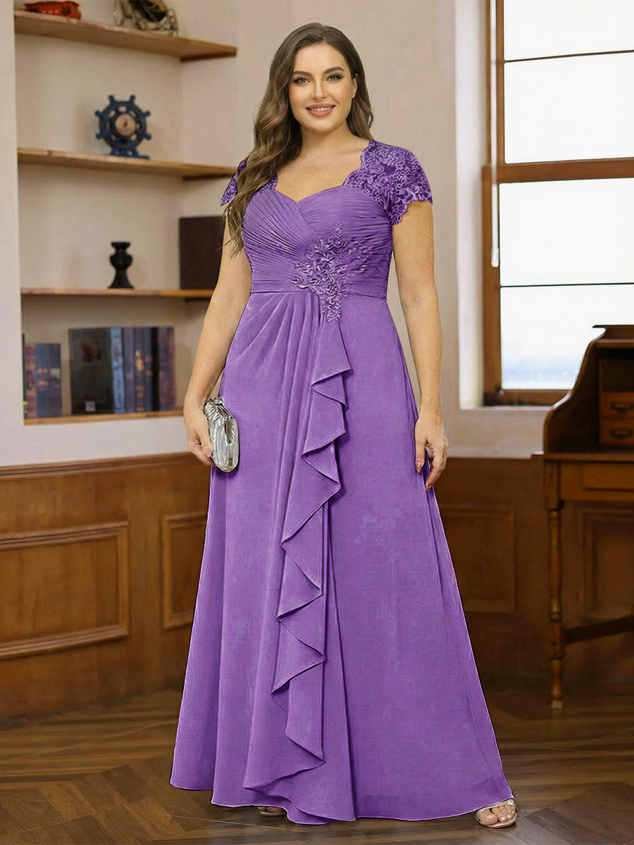 A-Line/Princess Sweetheart Short Sleeves Plus Size Mother of the Bride Dresses with Appliques &amp; Ruffles