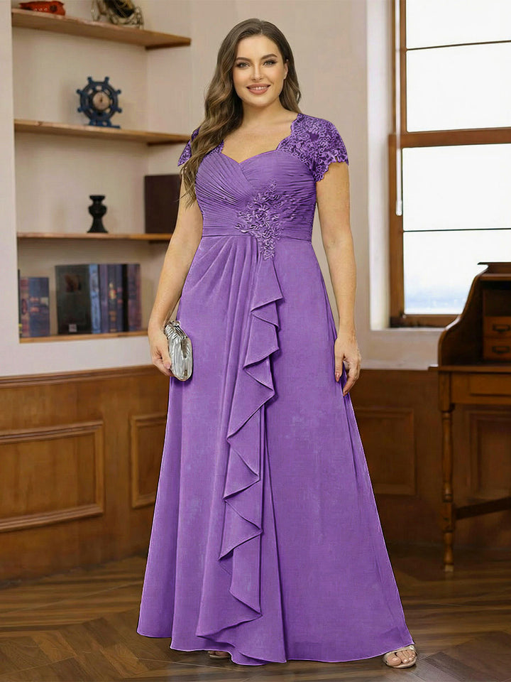 A-Line/Princess Sweetheart Short Sleeves Plus Size Mother of the Bride Dresses with Appliques &amp; Ruffles